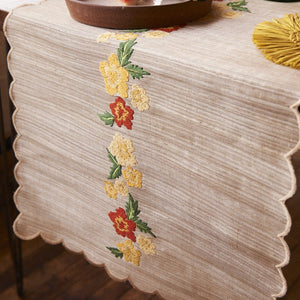 Handwoven table runner with embroidery
