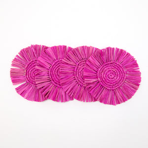 Pahiyas Woven Fringe Raffia Coasters Pink, Set of 4