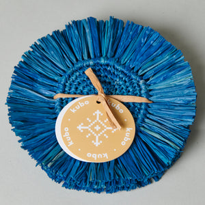 Pahiyas Woven Fringe Raffia Coasters Blue, Set of 4