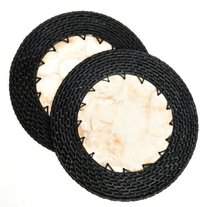 Capiz Shell Placemats With Rattan Trim, Set of 2