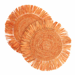 Pahiyas Woven Raffia Fringe Placemats Orange, Set of 2