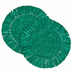 Limited Edition Pahiyas Woven Raffia Fringe Placemats Green, Set of 2